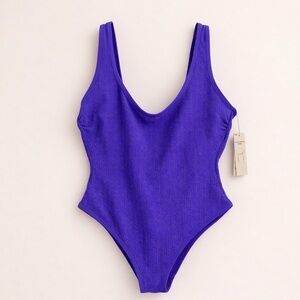 No Boundaries Purple Textured Cheeky High Leg One Piece Swimsuit Size M NWT